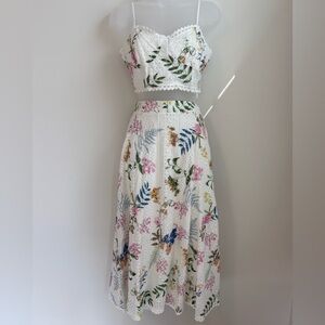 Lulus S Floral Two-Piece Set with Lace Trim